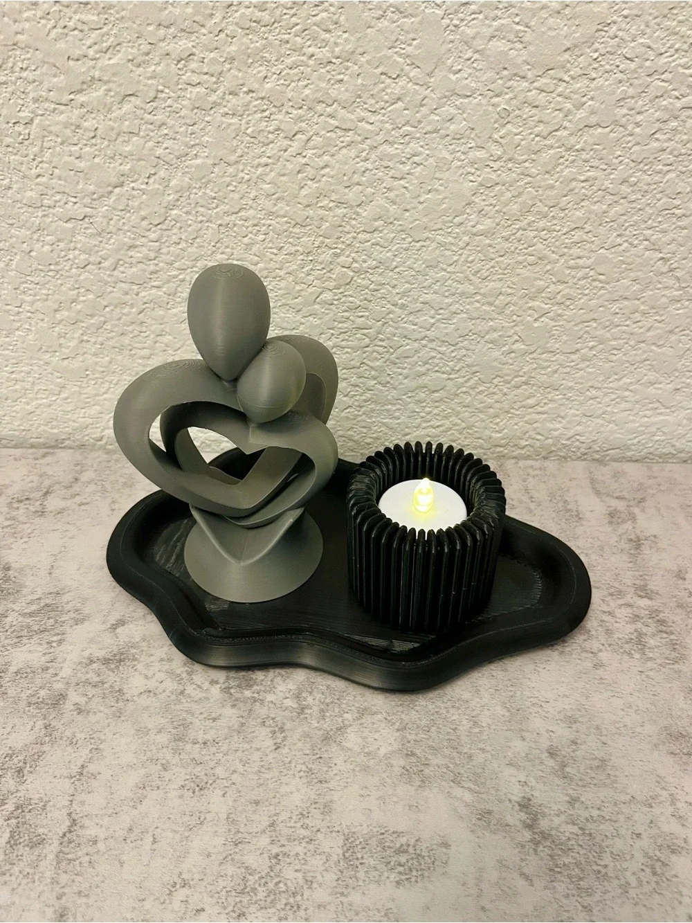 Modern Abstract Heart Sculpture and Candle Set - Gray